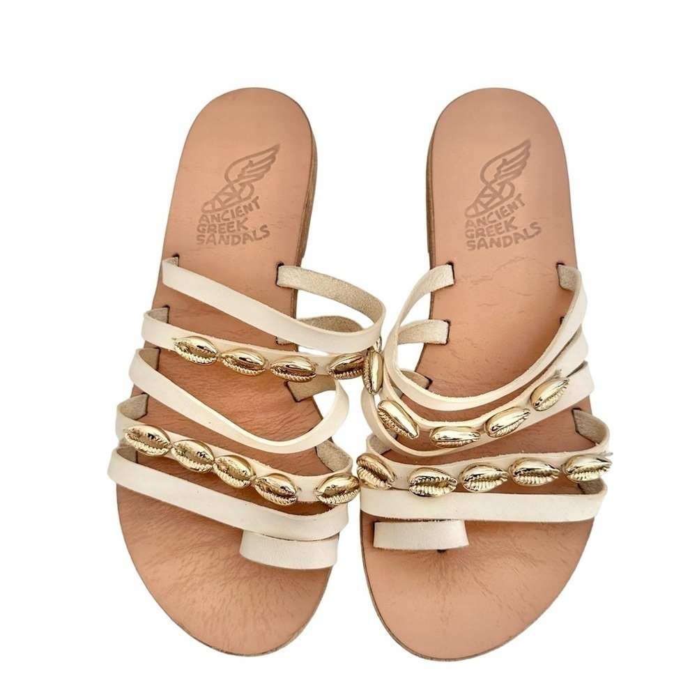 Ancient Greek Sandals Women’s  Leather Gold Accents Slides Size IT 38 US 8 - Picture 2 of 6
